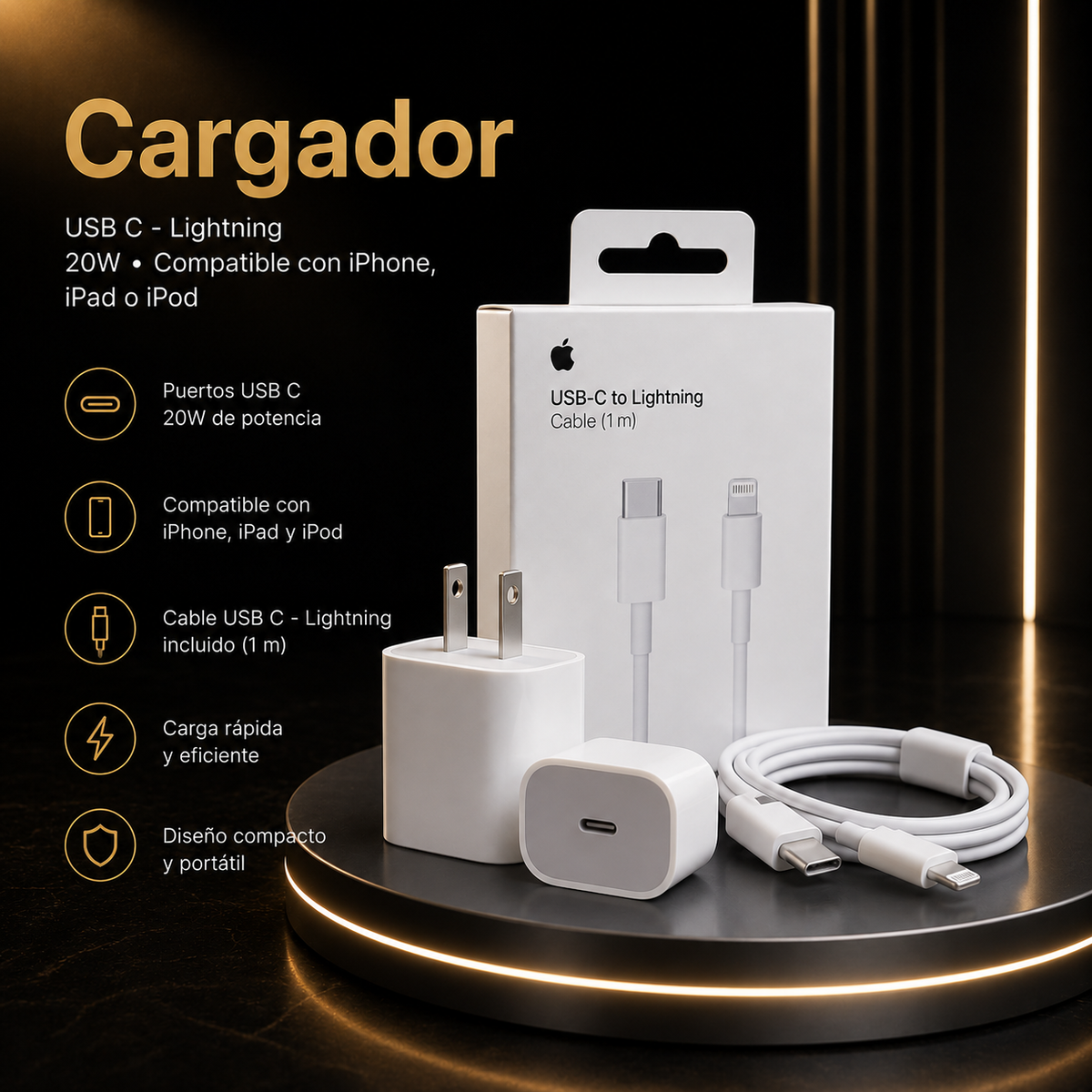 Cargador 20W USB-C + Cable Lightning para iPhone y iPad
